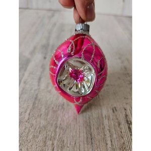 Vintage reflector pink teardrop glass ornament Xmas tree
